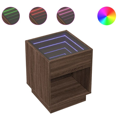 Coffee Table with Infinity LED Brown Oak 40x40x50 cm