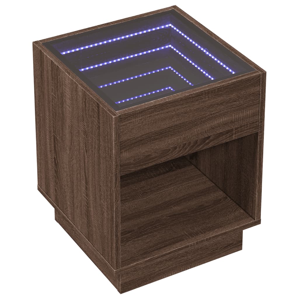 Coffee Table with Infinity LED Brown Oak 40x40x50 cm