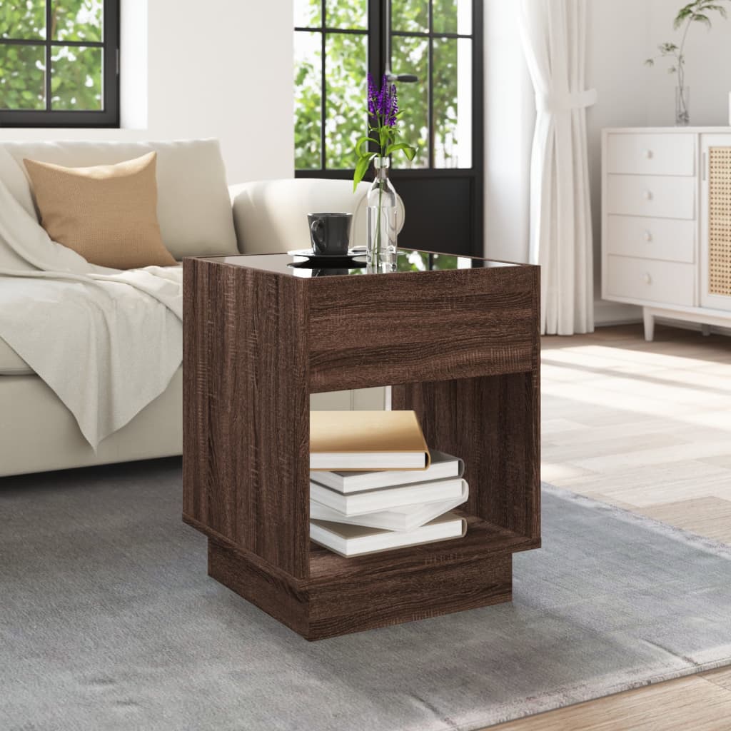 Coffee Table with Infinity LED Brown Oak 40x40x50 cm