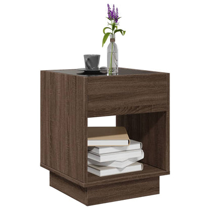 Coffee Table with Infinity LED Brown Oak 40x40x50 cm