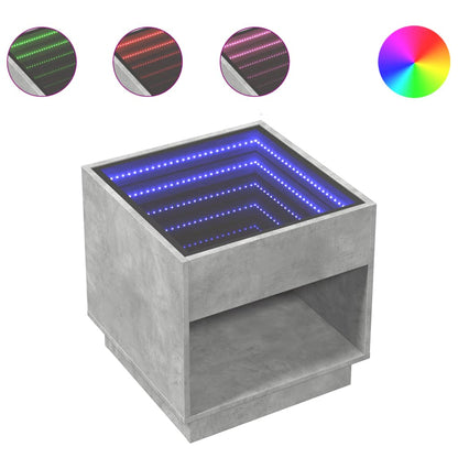 Coffee Table with Infinity LED Concrete Grey 50x50x50 cm