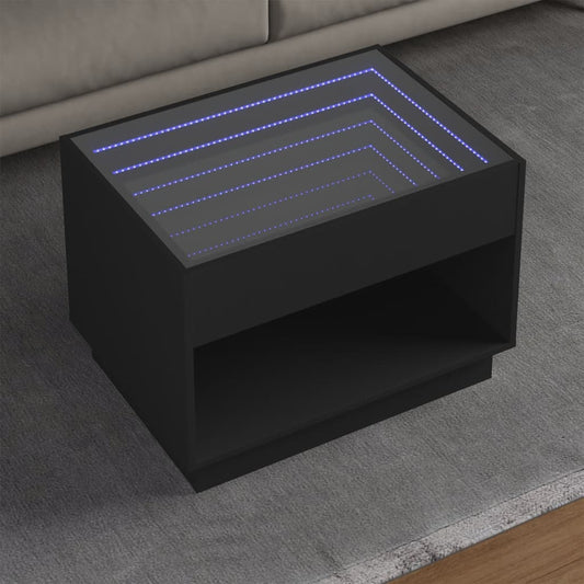 Coffee Table with Infinity LED Black 70x50x50 cm