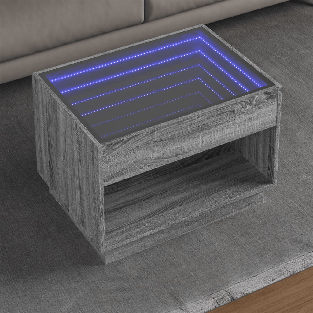 Coffee Table with Infinity LED Grey Sonoma 70x50x50 cm