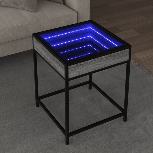 Coffee Table with Infinity LED Grey Sonoma 40x40x51 cm