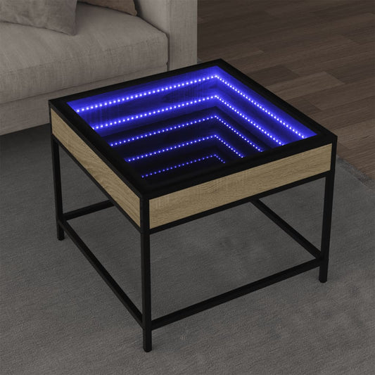 Coffee Table with Infinity LED Sonoma Oak 50x50x41 cm