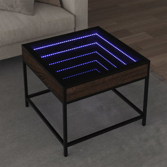 Coffee Table with Infinity LED Brown Oak 50x50x41 cm