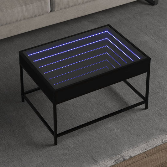 Coffee Table with Infinity LED Black 70x50x41 cm