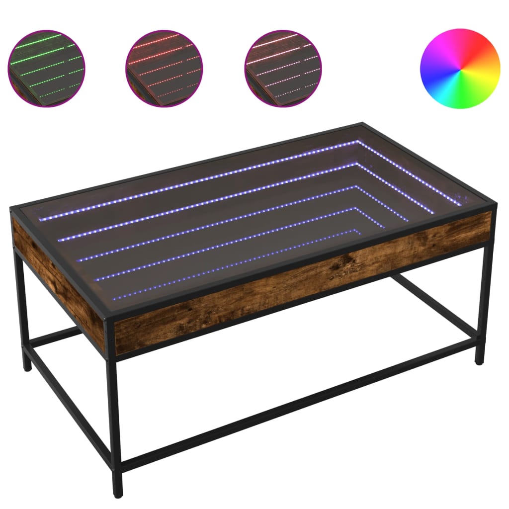 Coffee Table with Infinity LED Smoked Oak 90x50x41 cm