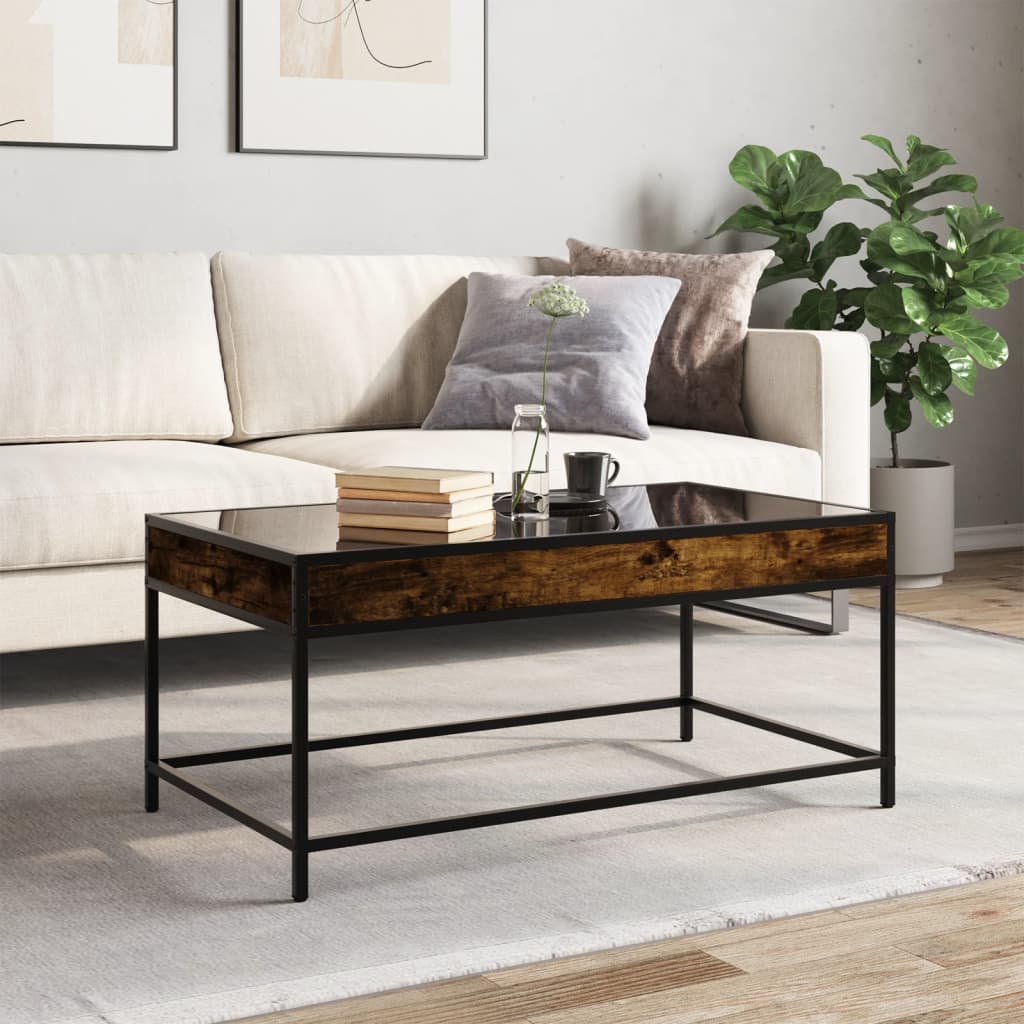 Coffee Table with Infinity LED Smoked Oak 90x50x41 cm
