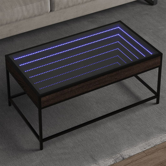 Coffee Table with Infinity LED Brown Oak 90x50x41 cm