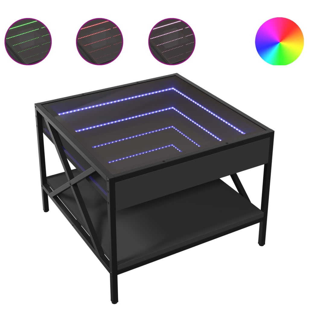 Coffee Table with Infinity LED Black 50x50x38 cm