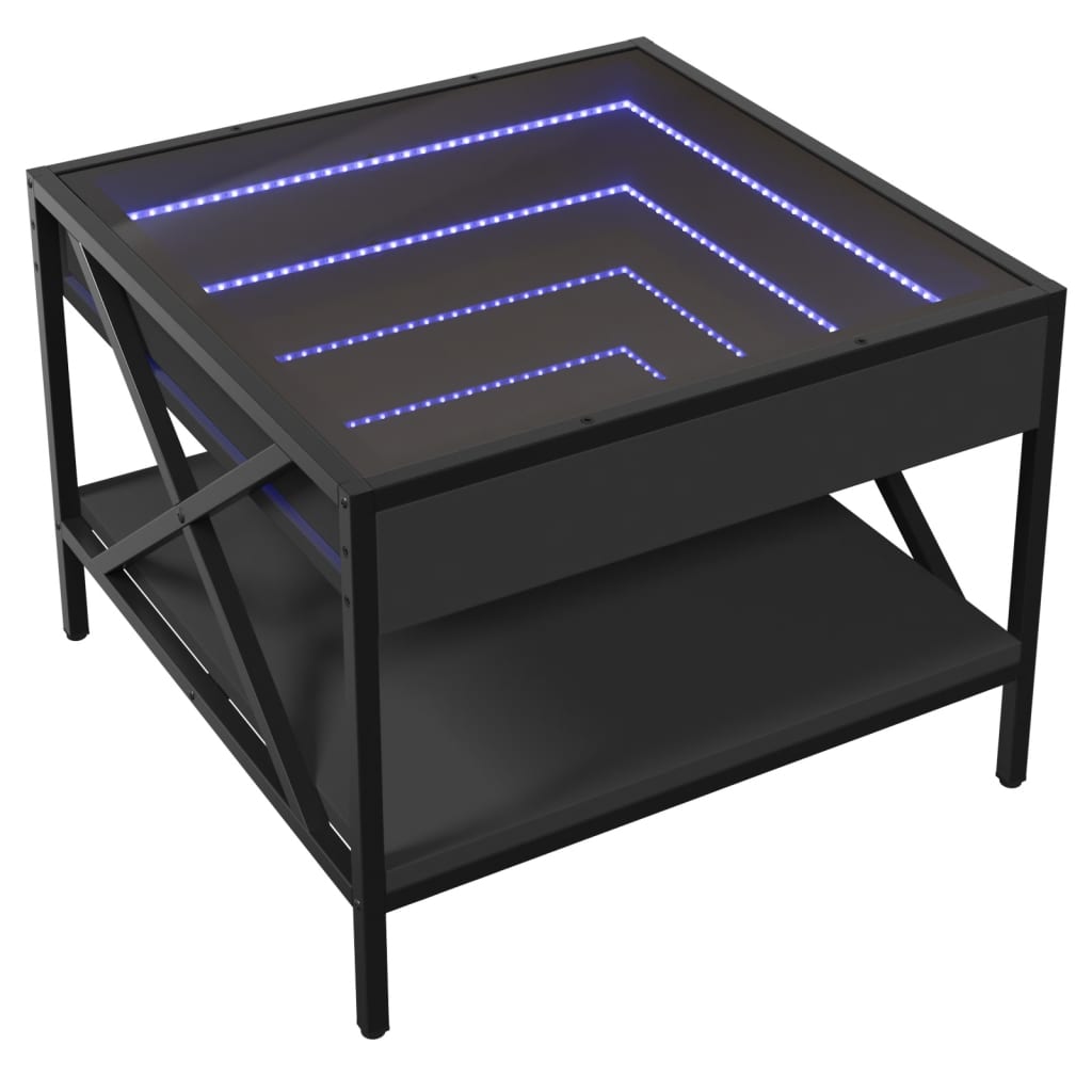 Coffee Table with Infinity LED Black 50x50x38 cm