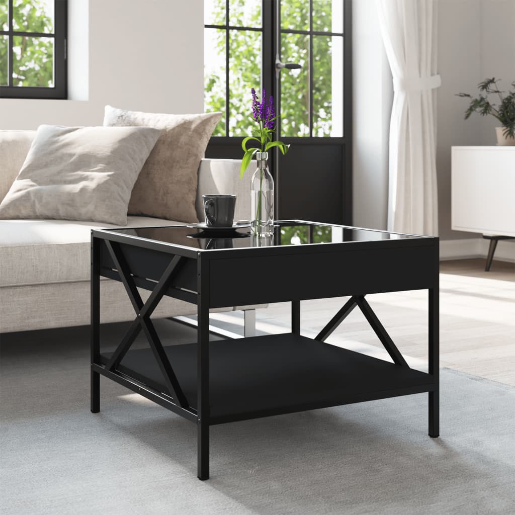 Coffee Table with Infinity LED Black 50x50x38 cm