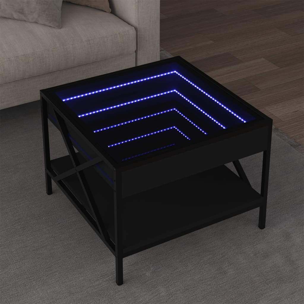 Coffee Table with Infinity LED Black 50x50x38 cm