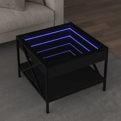 Coffee Table with Infinity LED Black 50x50x38 cm