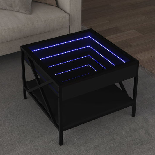 Coffee Table with Infinity LED Black 50x50x38 cm