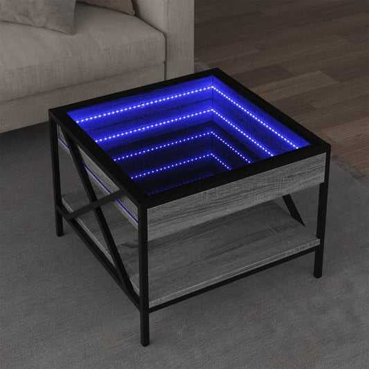 Coffee Table with Infinity LED Grey Sonoma 50x50x38 cm