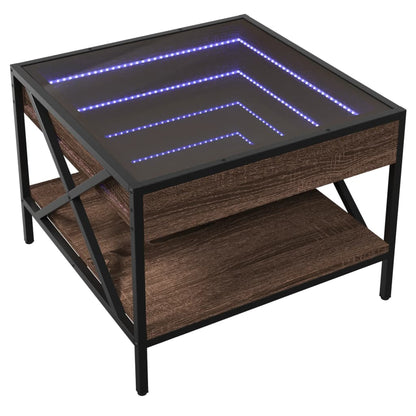 Coffee Table with Infinity LED Brown Oak 50x50x38 cm