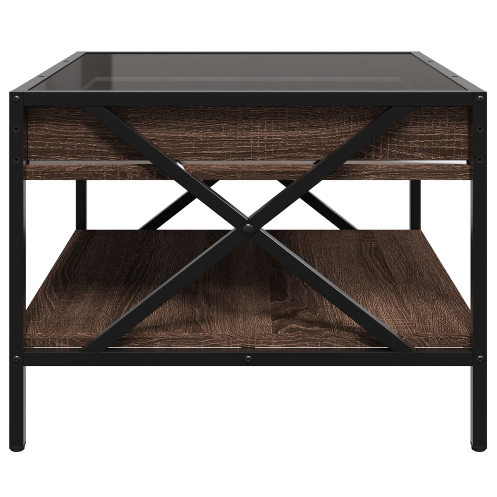 Coffee Table with Infinity LED Brown Oak 50x50x38 cm