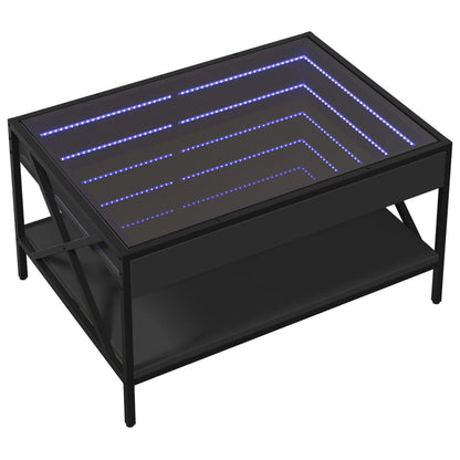 Coffee Table with Infinity LED Black 70x50x38 cm