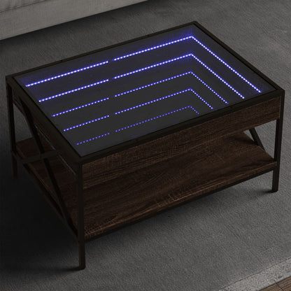 Coffee Table with Infinity LED Brown Oak 70x50x38 cm