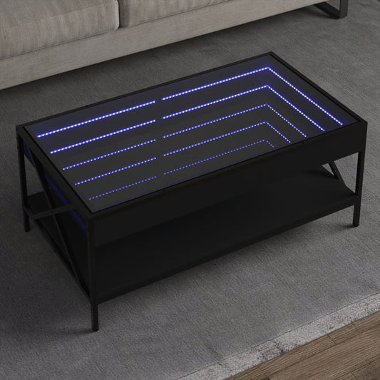 Coffee Table with Infinity LED Black 90x50x38 cm