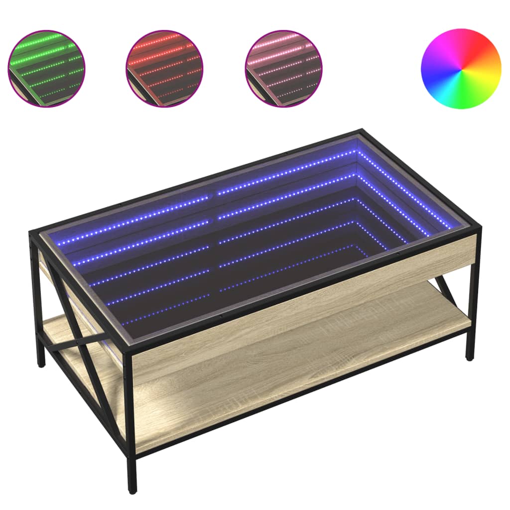 Coffee Table with Infinity LED Sonoma Oak 90x50x38 cm