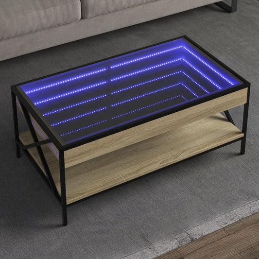 Coffee Table with Infinity LED Sonoma Oak 90x50x38 cm