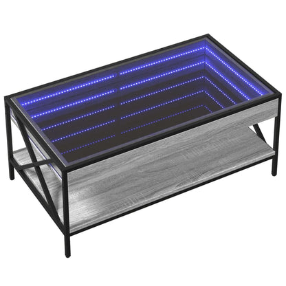 Coffee Table with Infinity LED Grey Sonoma 90x50x38 cm