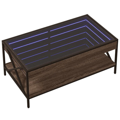 Coffee Table with Infinity LED Brown Oak 90x50x38 cm