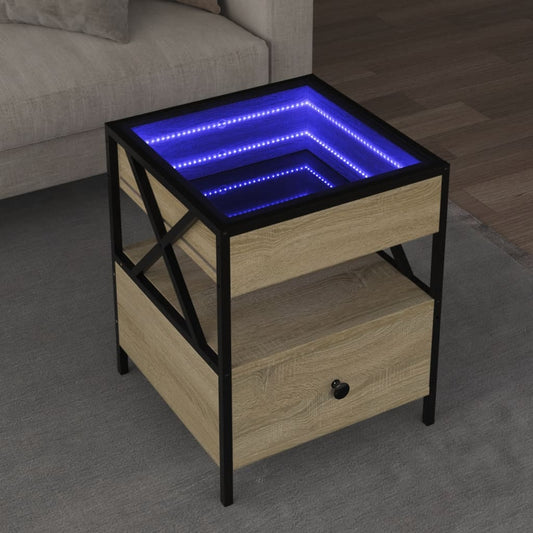 Coffee Table with Infinity LED Sonoma Oak 40x40x51 cm