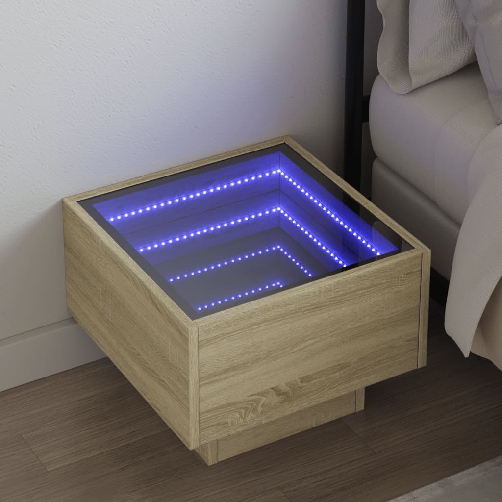 Sonoma Oak Bedside Table with Infinity LED, 40x40x30 cm