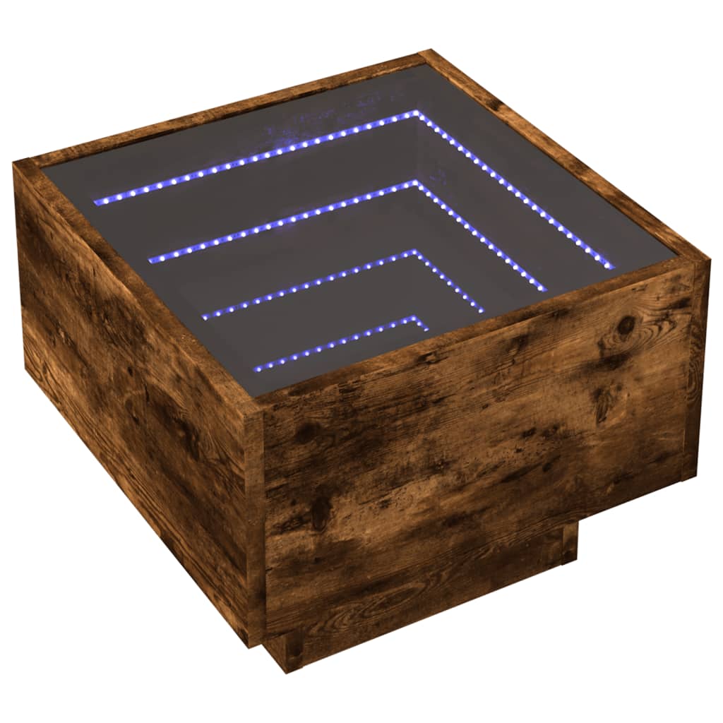 Smoked Oak Infinity LED Bedside Table 40x40x30 cm