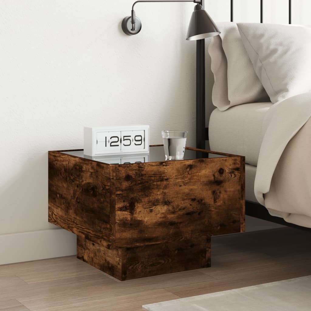 Smoked Oak Infinity LED Bedside Table 40x40x30 cm