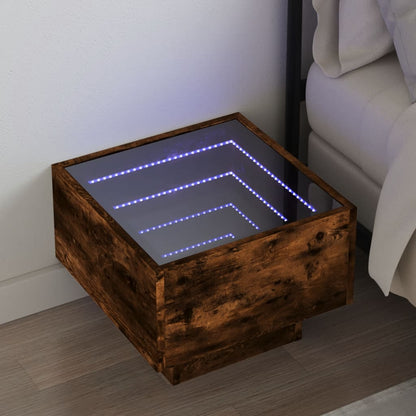 Smoked Oak Infinity LED Bedside Table 40x40x30 cm