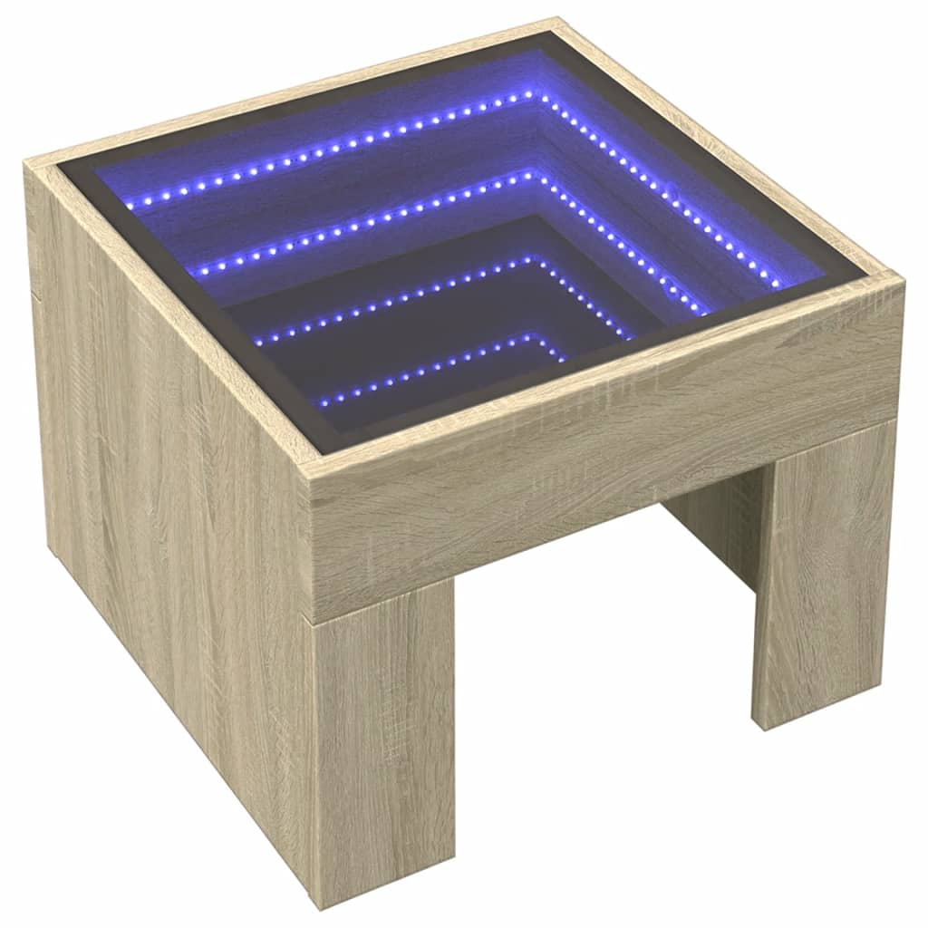 Sonoma Oak LED Infinity Bedside Table, 40x40x30 cm