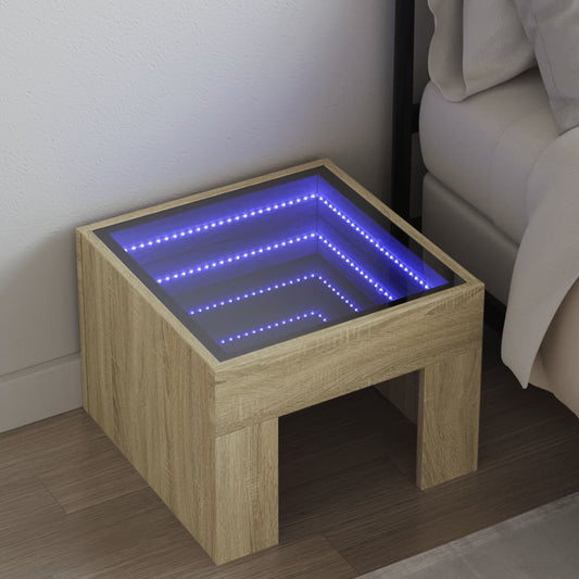 Sonoma Oak LED Infinity Bedside Table, 40x40x30 cm