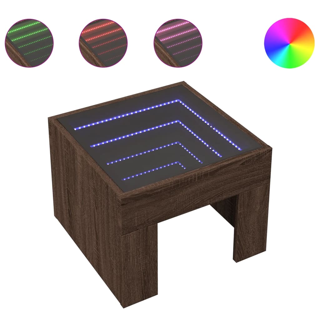 Brown Oak Infinity LED Bedside Table - 40x40x30 cm