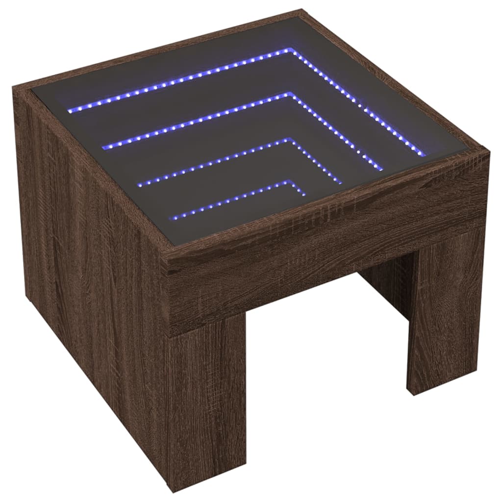 Brown Oak Infinity LED Bedside Table - 40x40x30 cm