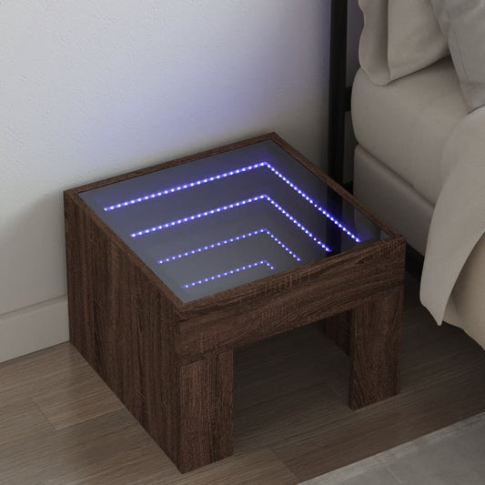 Brown Oak Infinity LED Bedside Table - 40x40x30 cm