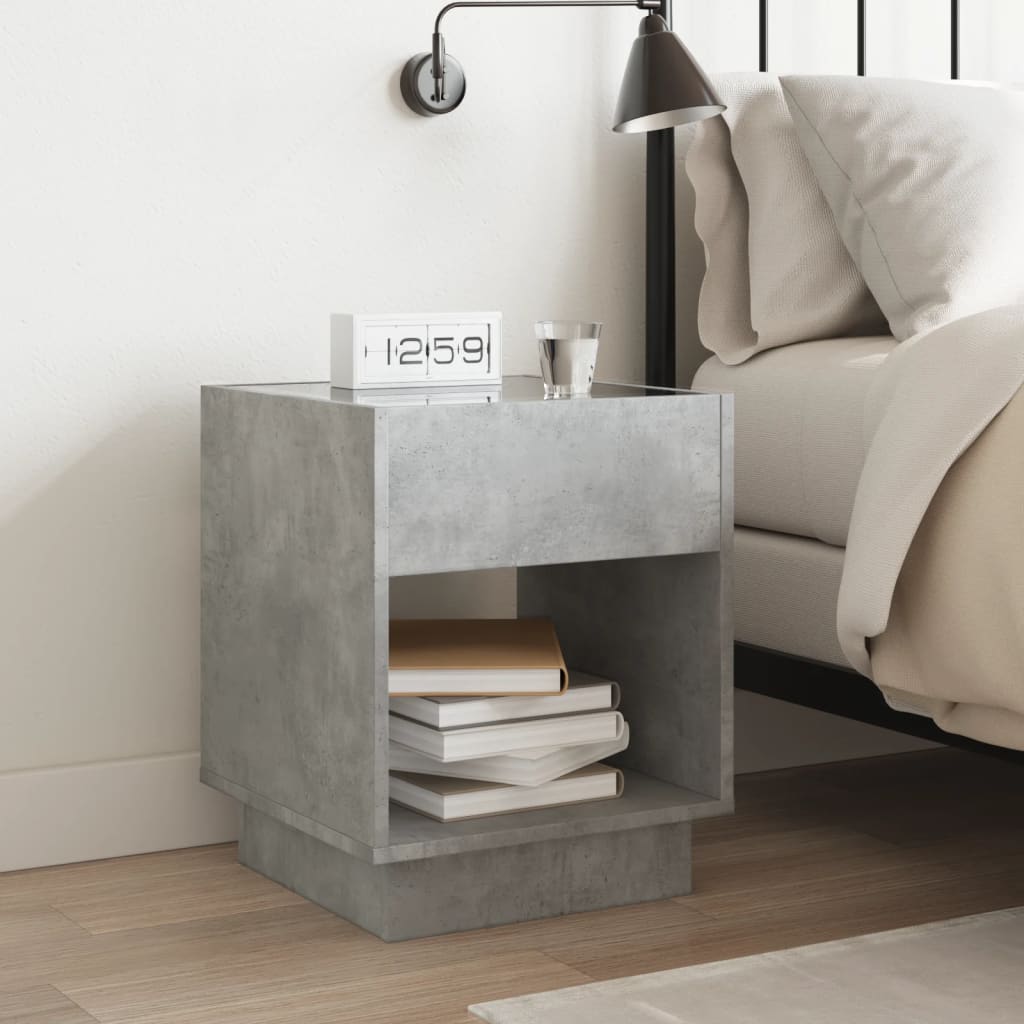 Concrete Grey LED Infinity Bedside Table 40x40x50 cm