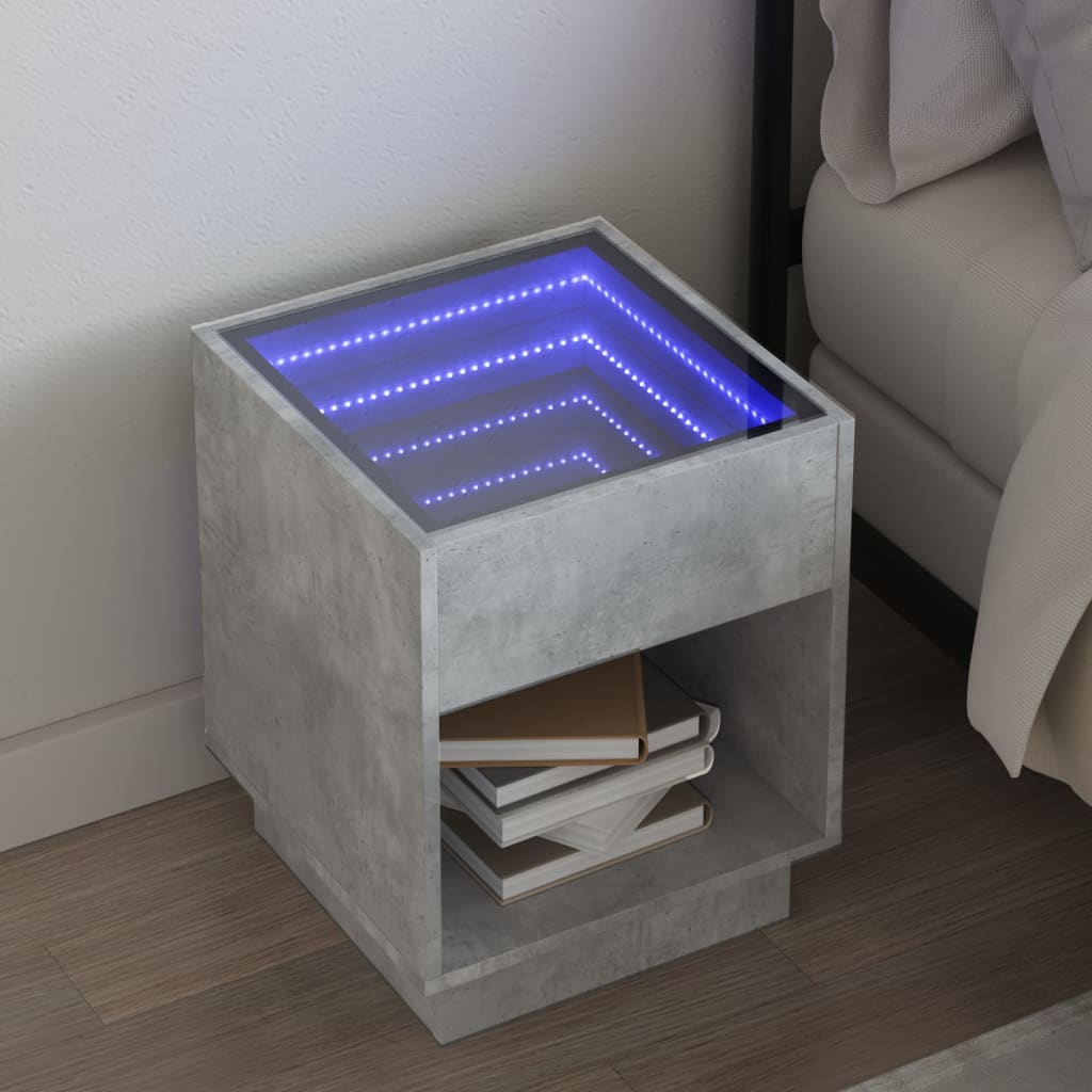 Concrete Grey LED Infinity Bedside Table 40x40x50 cm
