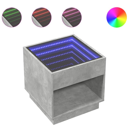 Concrete Grey Infinity LED Bedside Table - 50x50x50 cm