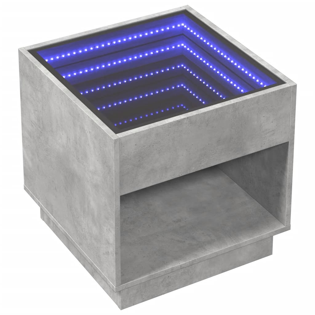 Concrete Grey Infinity LED Bedside Table - 50x50x50 cm
