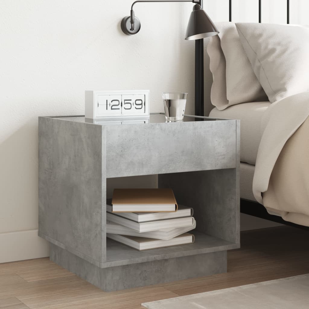 Concrete Grey Infinity LED Bedside Table - 50x50x50 cm