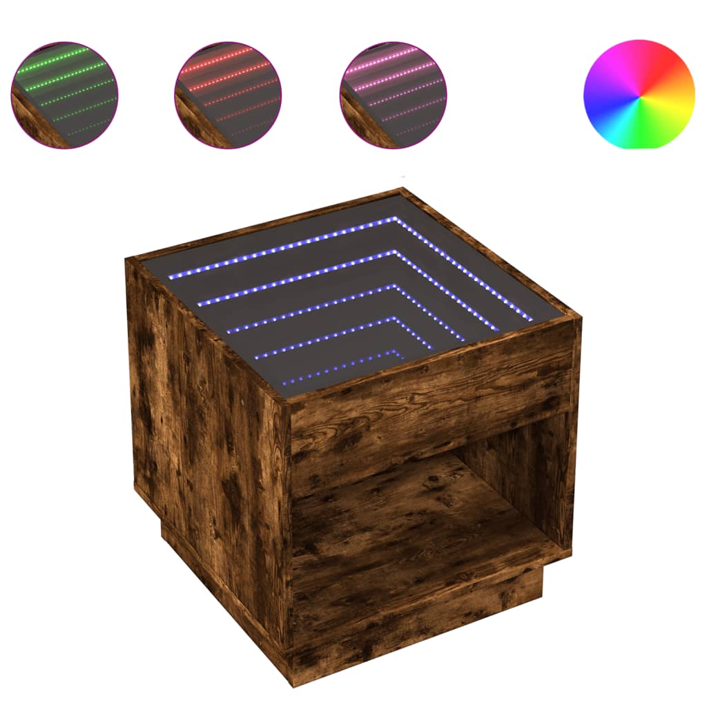 Smoked Oak Bedside Table with Infinity LED, 50x50x50 cm