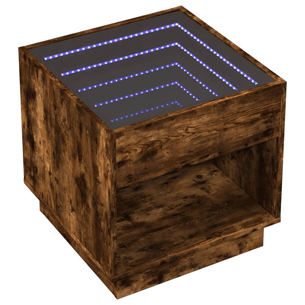 Smoked Oak Bedside Table with Infinity LED, 50x50x50 cm