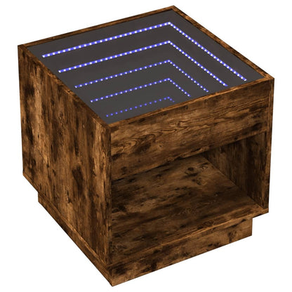 Smoked Oak Bedside Table with Infinity LED, 50x50x50 cm