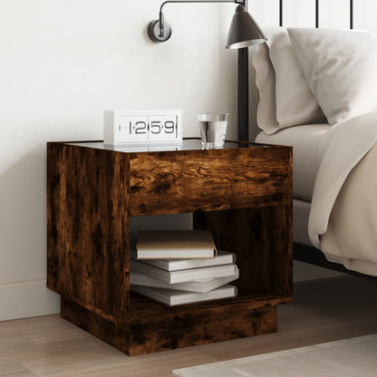 Smoked Oak Bedside Table with Infinity LED, 50x50x50 cm