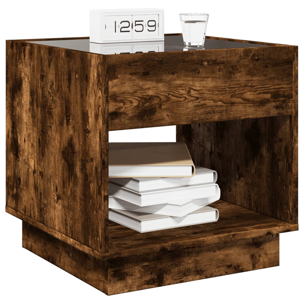 Smoked Oak Bedside Table with Infinity LED, 50x50x50 cm